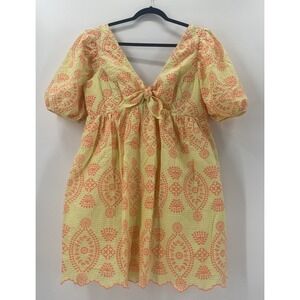Lilly Pulitzer Sarafina Gingham Eyelet Seersucker Babydoll Dress Yellow Size 16